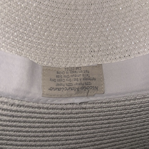 Nicole Marciano Elegant White Sun Hat with silver trim and UV Protection